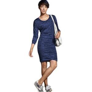 ATHLETA Tulip Jersey Ruched Long Sleeve Dress Small Petite Blue Heather